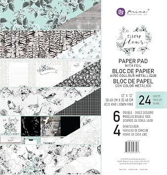 Prima Marketing Inc. Flirty Fleur 12x12 Paper Pad، Black &amp; Teal