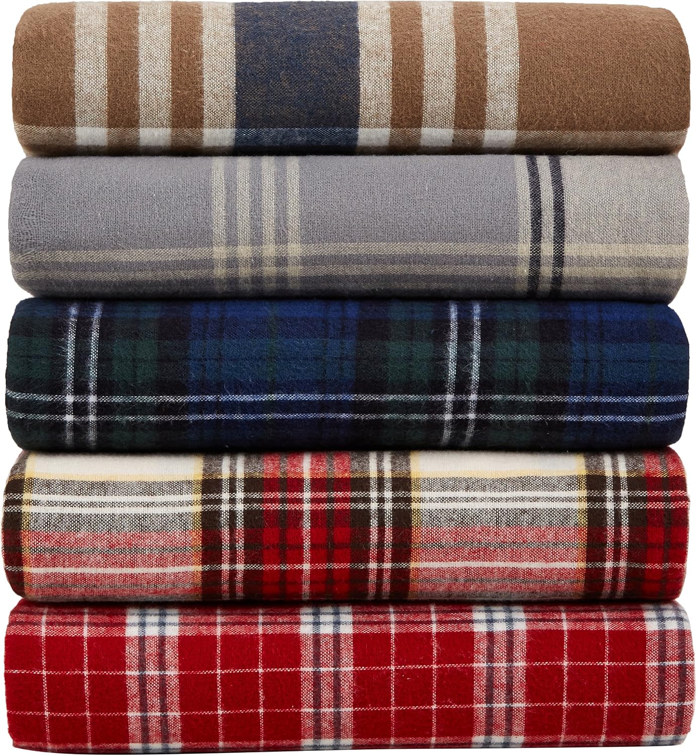 Amazon Basics Yarn-Dyed Lightweight Flannel Sheet Set - Queen, Brown Plaid