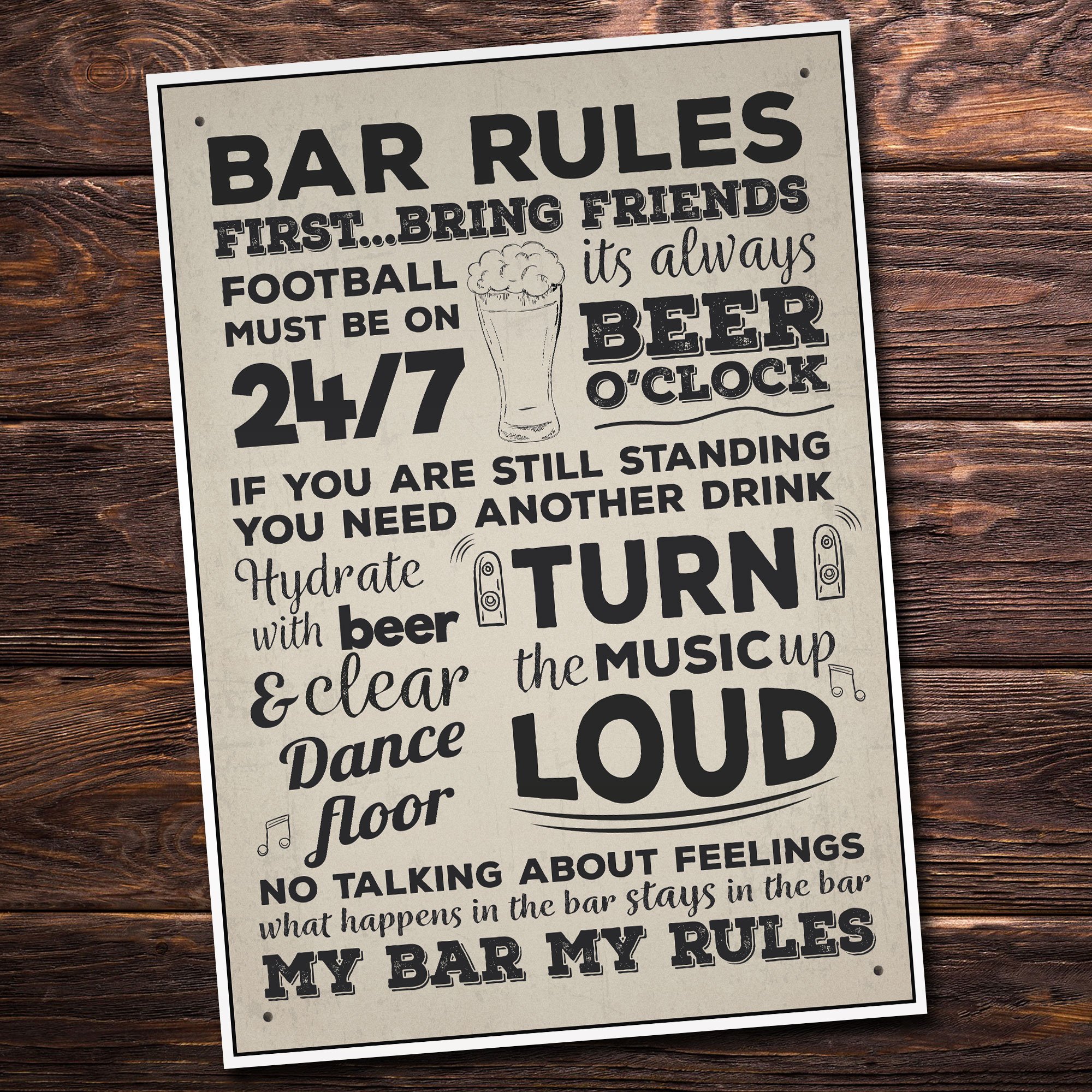 Red Ocean Bar Rules Hanging Plaque Alcohol Beer Pub Plaque Funny Man Cave Sign Birthday Wall Gift