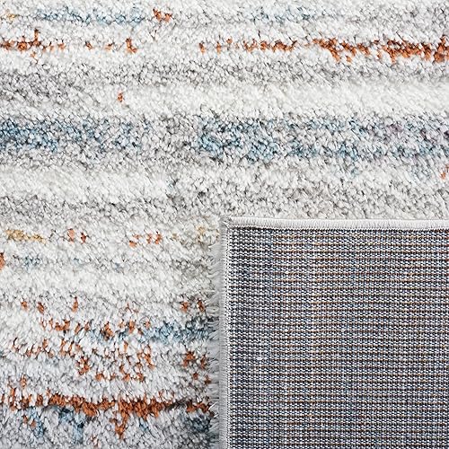 Miniatura 8 de Safavieh Berber Shag Collection BER565A - Alfombra de área de 6 pies 7 pulgadas x 9 pies color azul óxidomarfil a rayas no desprende pelusa 125