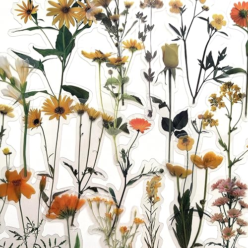 Juego de 40 calcomanías de flores transparentes, impermeables, reutilizables, sin residuos, para planificador de diario, maleta, portátil, álbum de