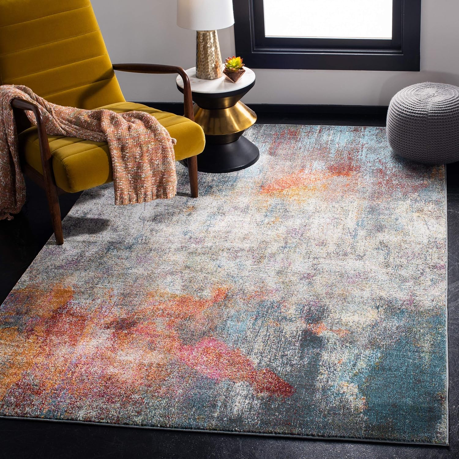 SAFAVIEH Luxor Collection Accent Rug - 3' x 5', Ivory & Blue, Handmade Modern Abstract, Ideal for High Traffic Areas in Entryway, Living Room, Bedroom (LUX312A)