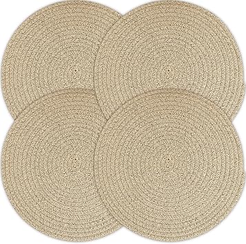 Kochorie Round Woven Placemats Set of 4,13 Inch Boho Placemats Table Mats Cotton Washable Trivets for Kitchen Dining Farmhouse Fall Thanksgiving Christmas Decoration Place Mat Brown