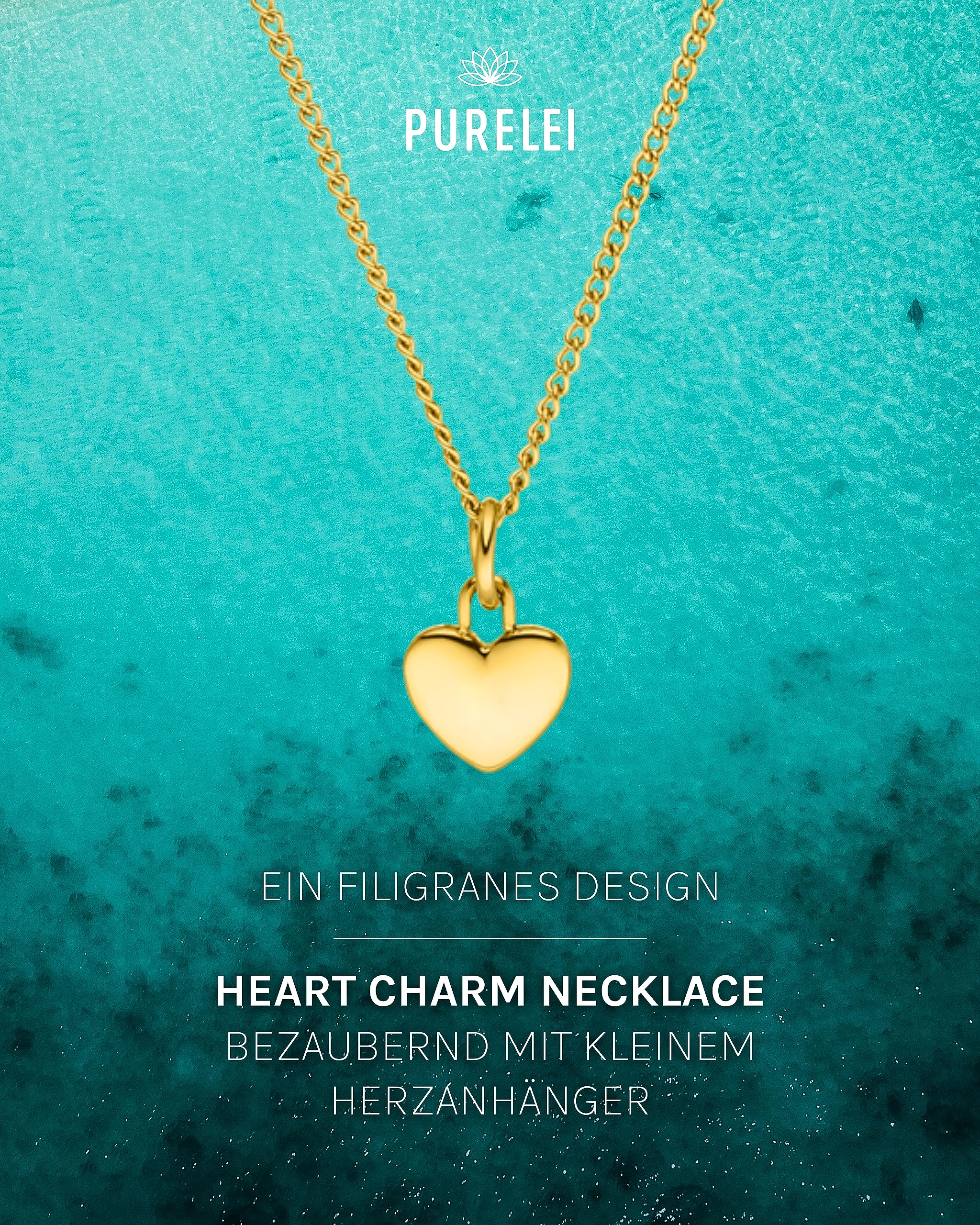 Purelei Collar con colgante de corazón para mujer, cadena de acero inoxidable, resistente al agua, ajustable de 50 a 55 cm, elegante y duradera, ideal para el día a día