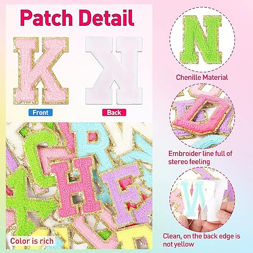 Miniatura 2 de NICEVINYL Parches de letras de felpilla autoadhesivas 26 piezas de parches de letras coloridas, parches de letras universitarias para decoración de