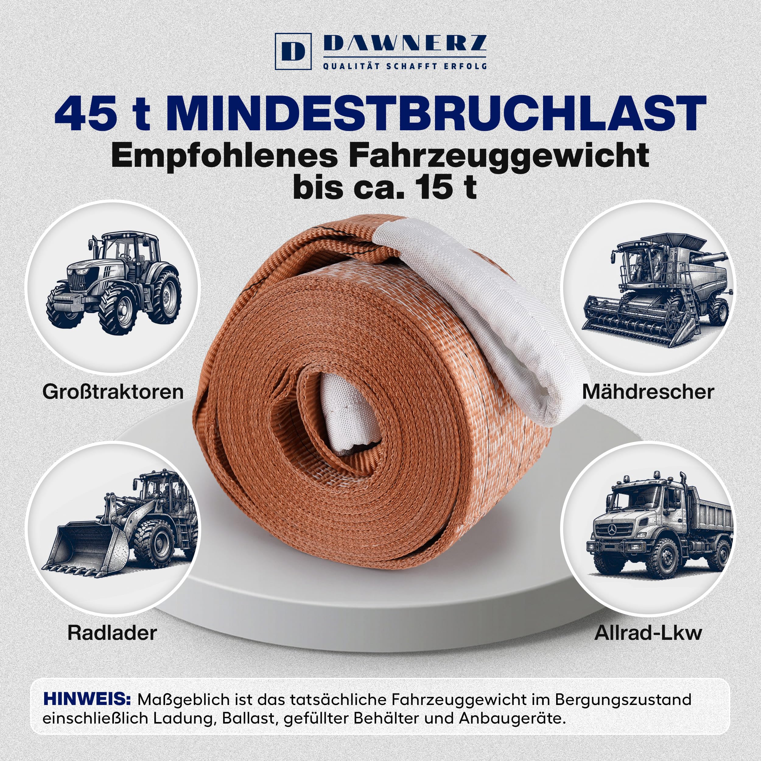 Schwerlast-Abschleppgurt 45 t Mindestbruchlast – LKW-Bergegurt 10 m
