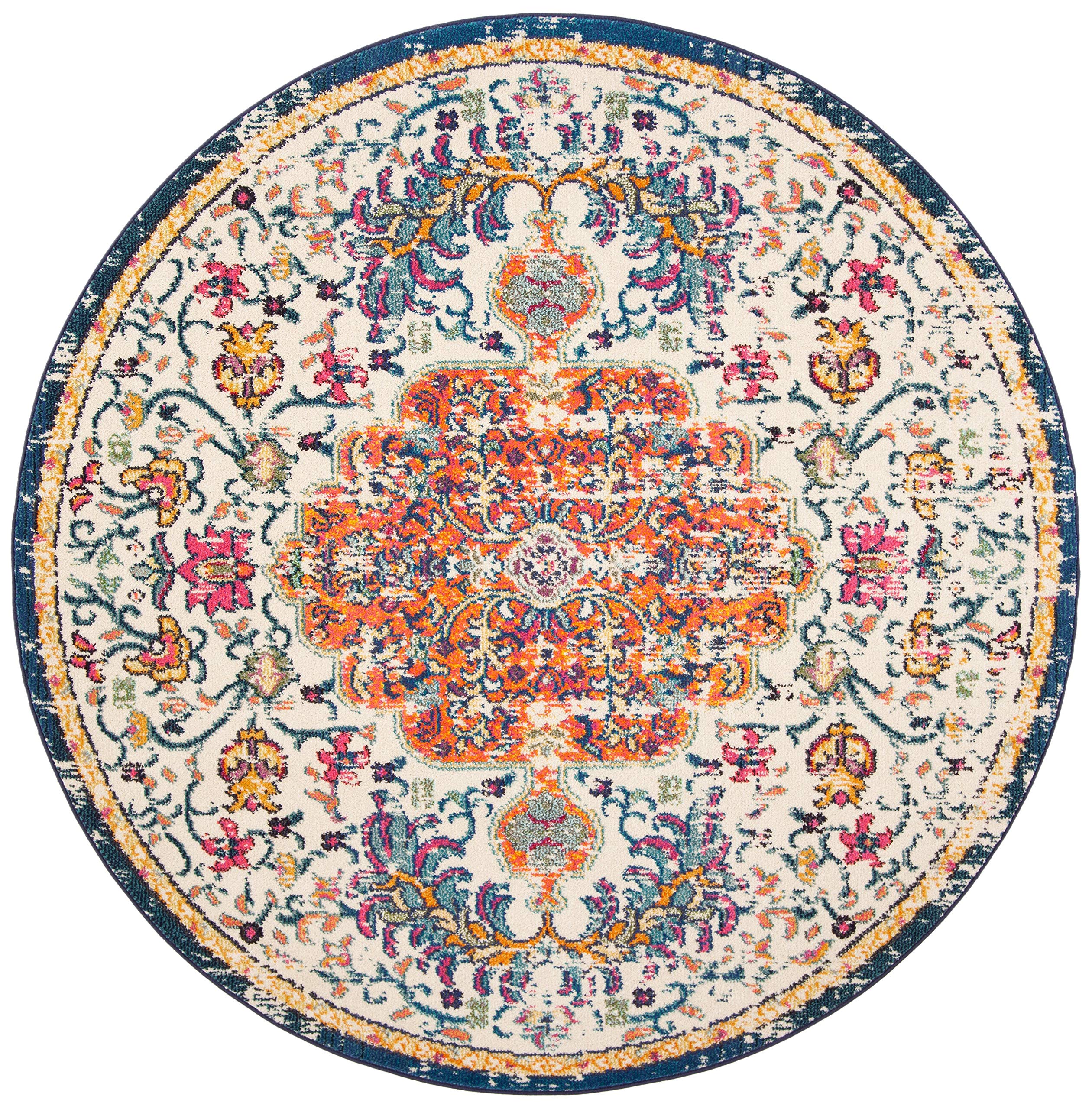 Safavieh Boho Rug for Living Room Dining Room, Bedroom - Madison Collection, Short Pile, in Ivory and Orange, 91 x 91 cm - Image 3