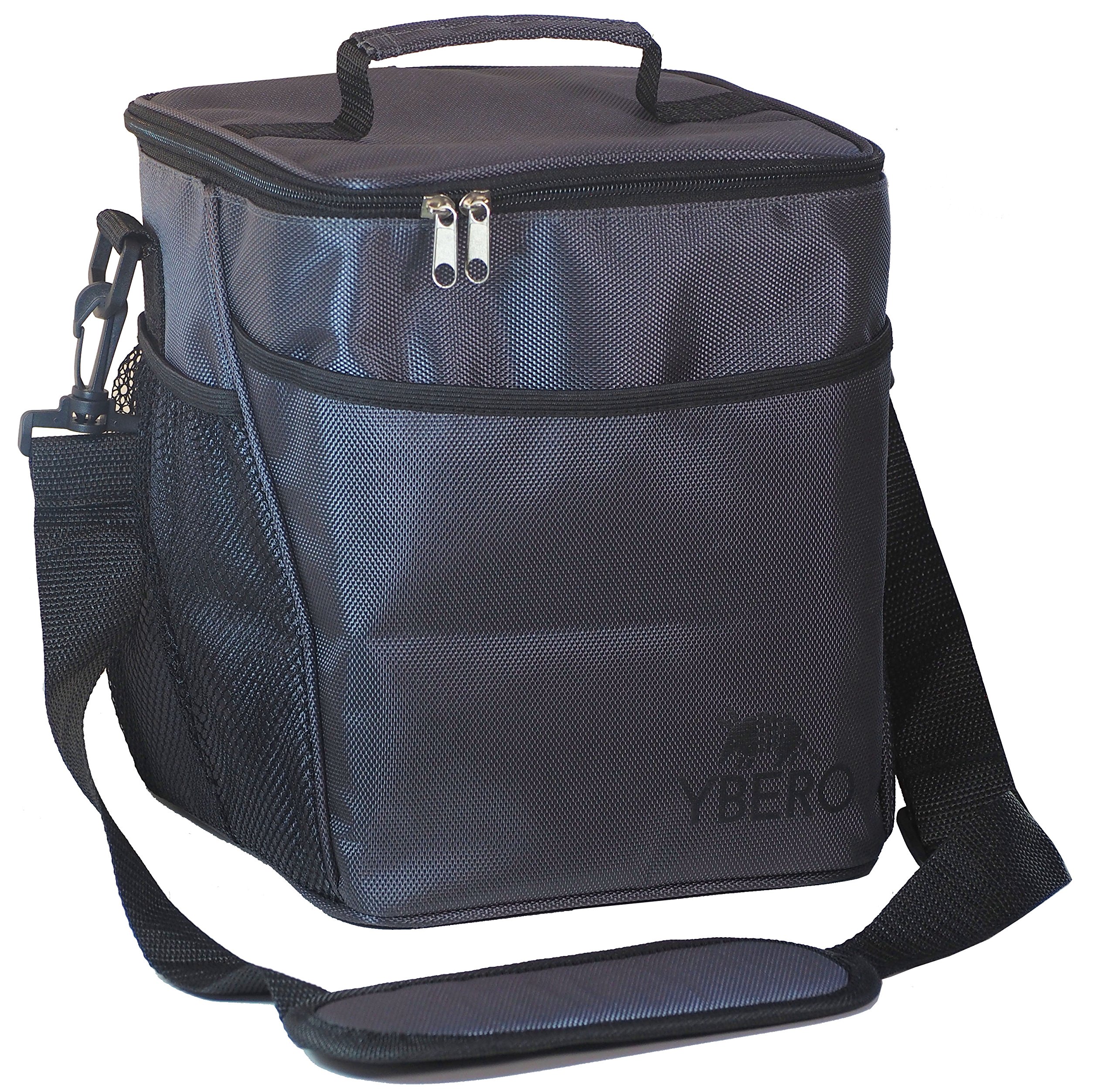 Insulated Cooler Bag Lunch Bag │ Adjustable Shoulder Strap Collapsible │ Office School or Outdoor │ 9L │ Gray or Orange by YBERO (gray)