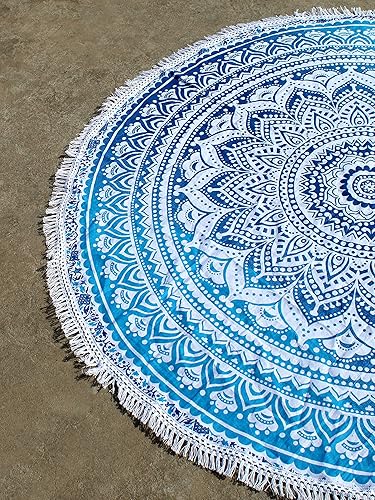 Miniatura 5 de Tapiz redondo de playa turquesa, manta de playa bohemia, hippie, manta de playa redondaalgodón indio, bohemio, grande, redondo, decoración del
