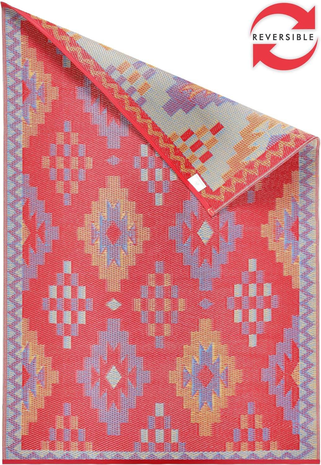 Outdoor Rug - Waterproof, Washable, Reversible, Stain Resistant, Foldable Carpet - Recycled Plastic Straw Large Area Rugs for Patio, RV, Picnic, Camping, Farmhouse - Sefa Red 9X12 ft