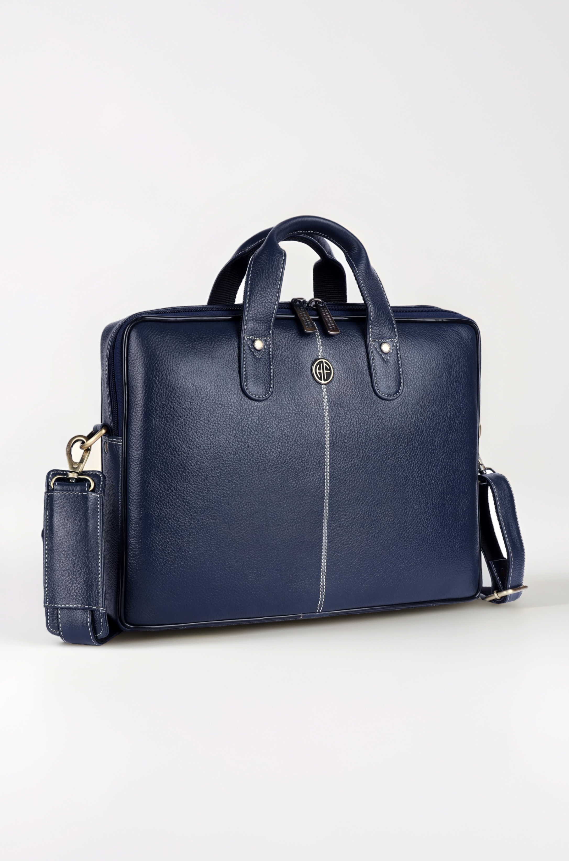 Genuine Leather Office Bag for Men - Laptop Bag for Men - Padded Laptop Compartment, Fits 14 Inch Laptop - Adjustable Strap, 1 Year Warranty - Office, Travel, Daily Use - Blue