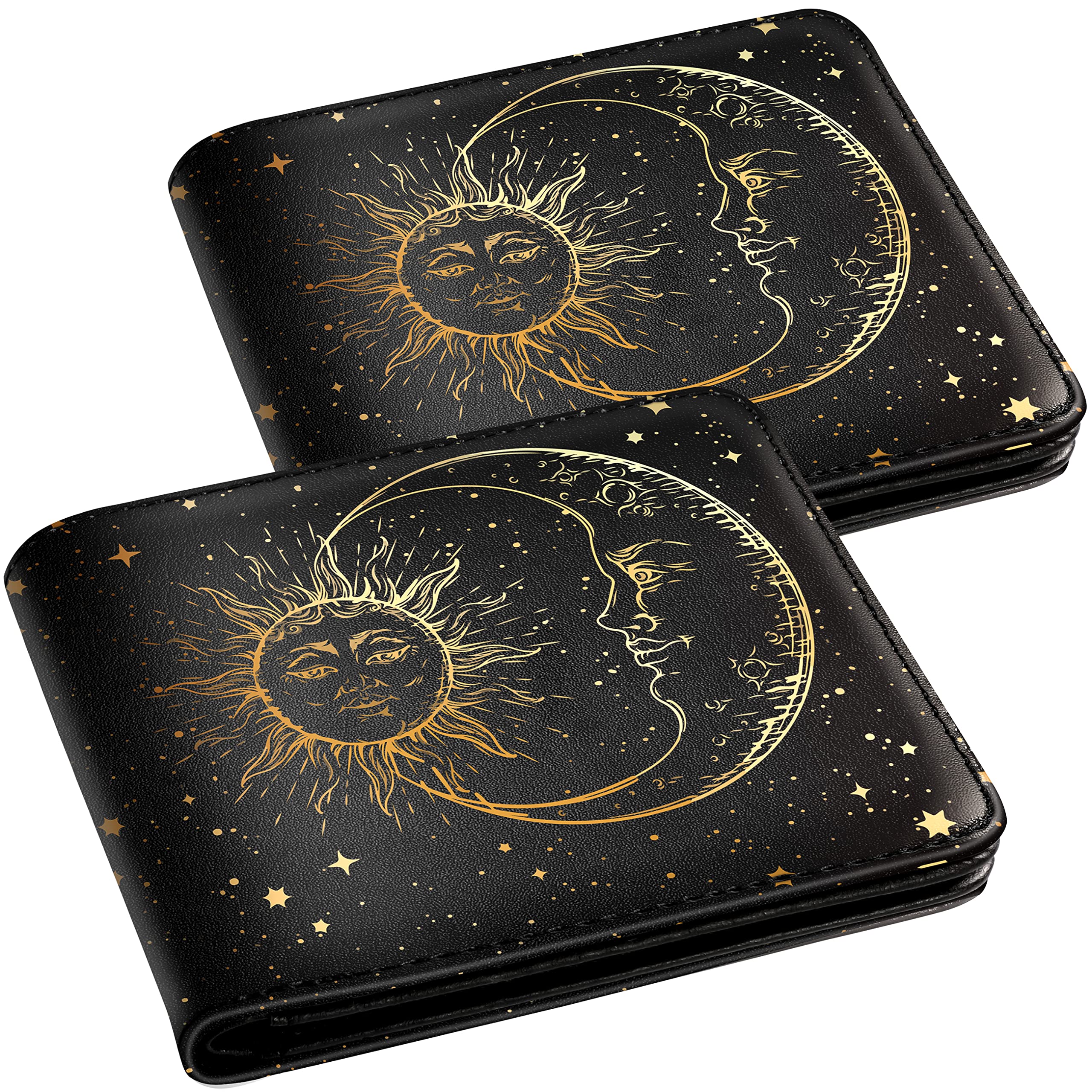 FunermeiCartoon Cute Leather Wallet for Women, d-Sun Moon Star, Cute