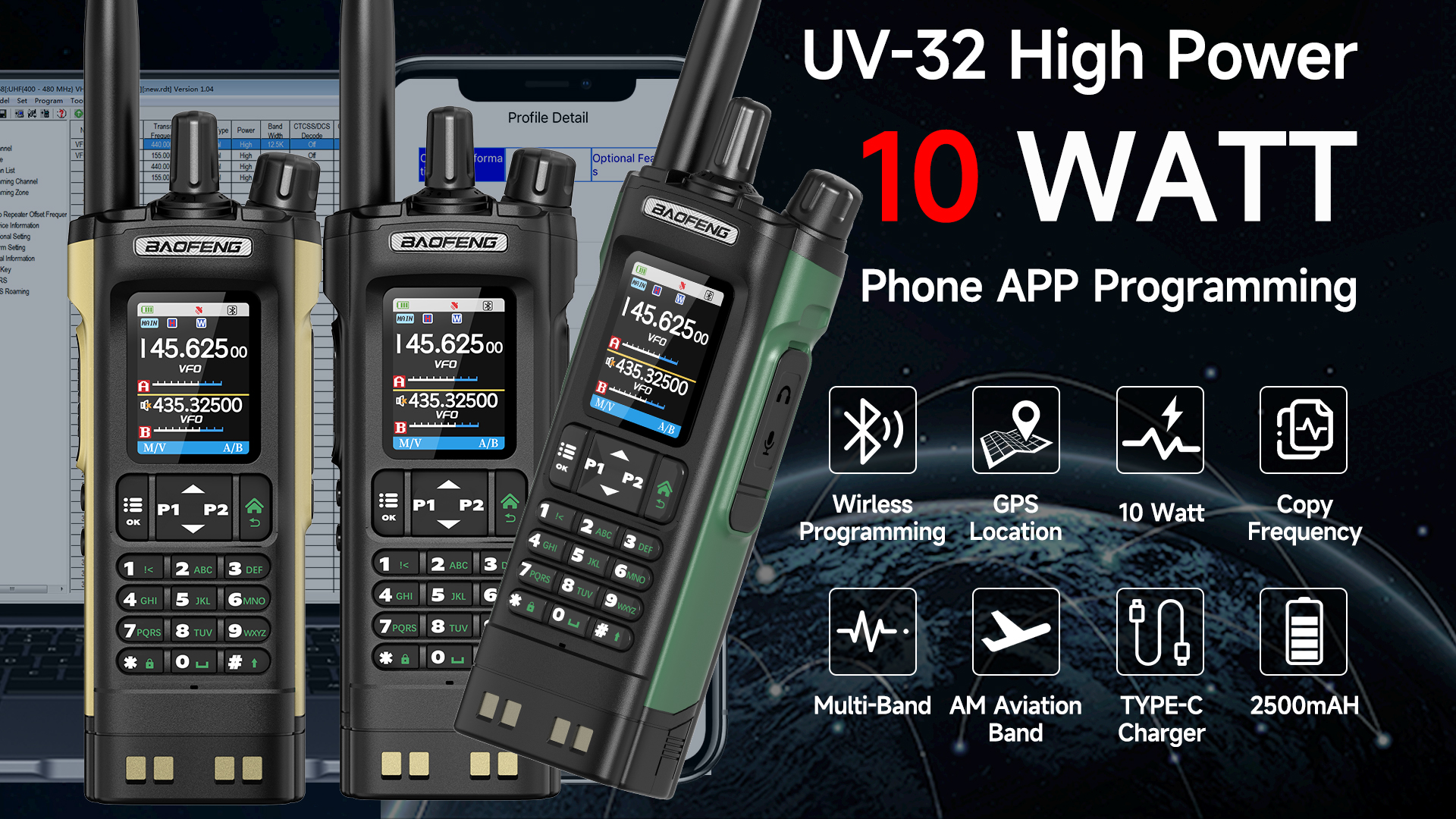 Amazon.com: BAOFENG UV-32 Ham Radio Long Range 10W Rechargeable