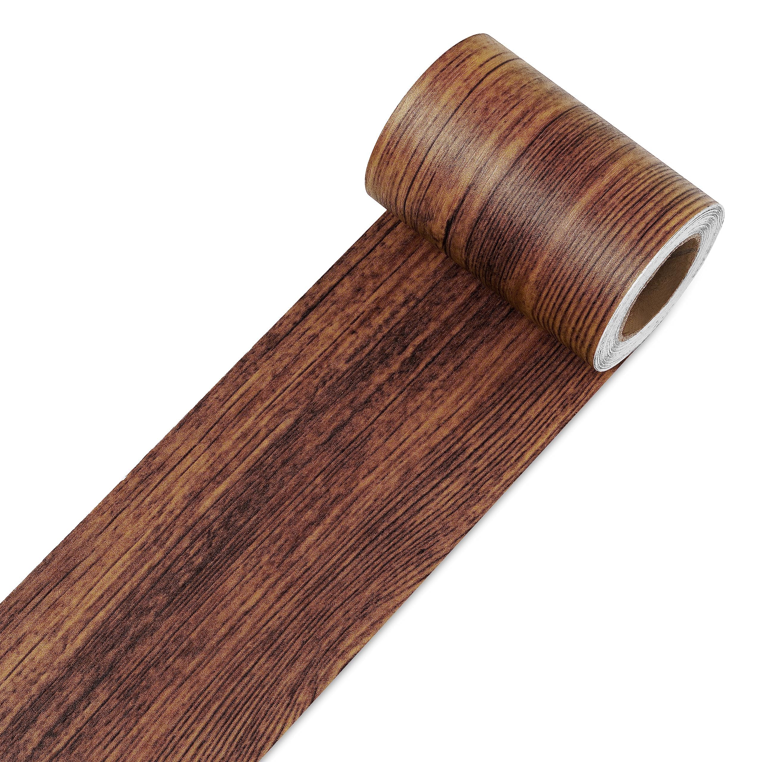 Decotalk Self-Adhesive Border Wood Look Dark Brown 7.6 X 600cm, Decorative Strips, Self-Adhesive Border Wallpaper Borderfor Bathroom Kitchen Bedroom Living Room Waterproof