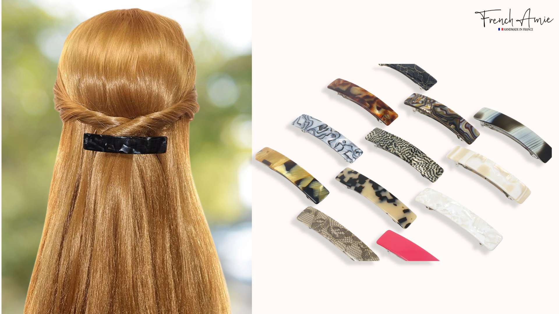 3.5 Inch French Hair Barrette Clip, Automatic Clasp, Strong Hold Grip Amazon.com : French Amie Oblong Handmade 3.5 main image 3