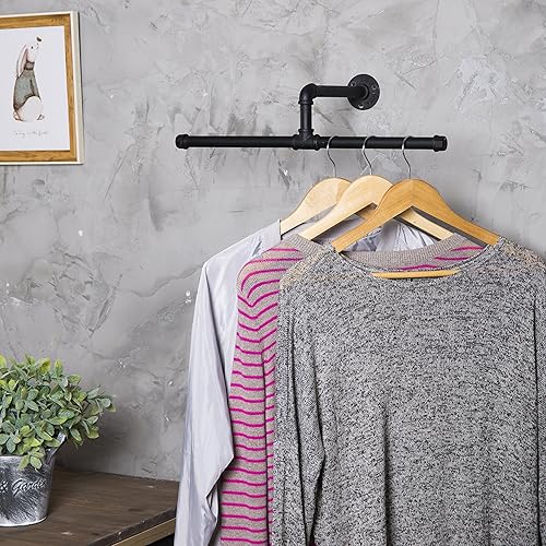 Miniatura 3 de MyGift Metal negro mate que cuelga la barra de ropa, barra industrial de la ropa del tubo de 20 pulgadas para el armario