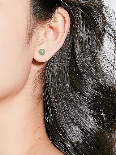 Aretes verdes, aretes de poste para mujer, aretes de jade hechos a mano para mujer con piedra preciosa verde claro natural (un par de tachuelas,