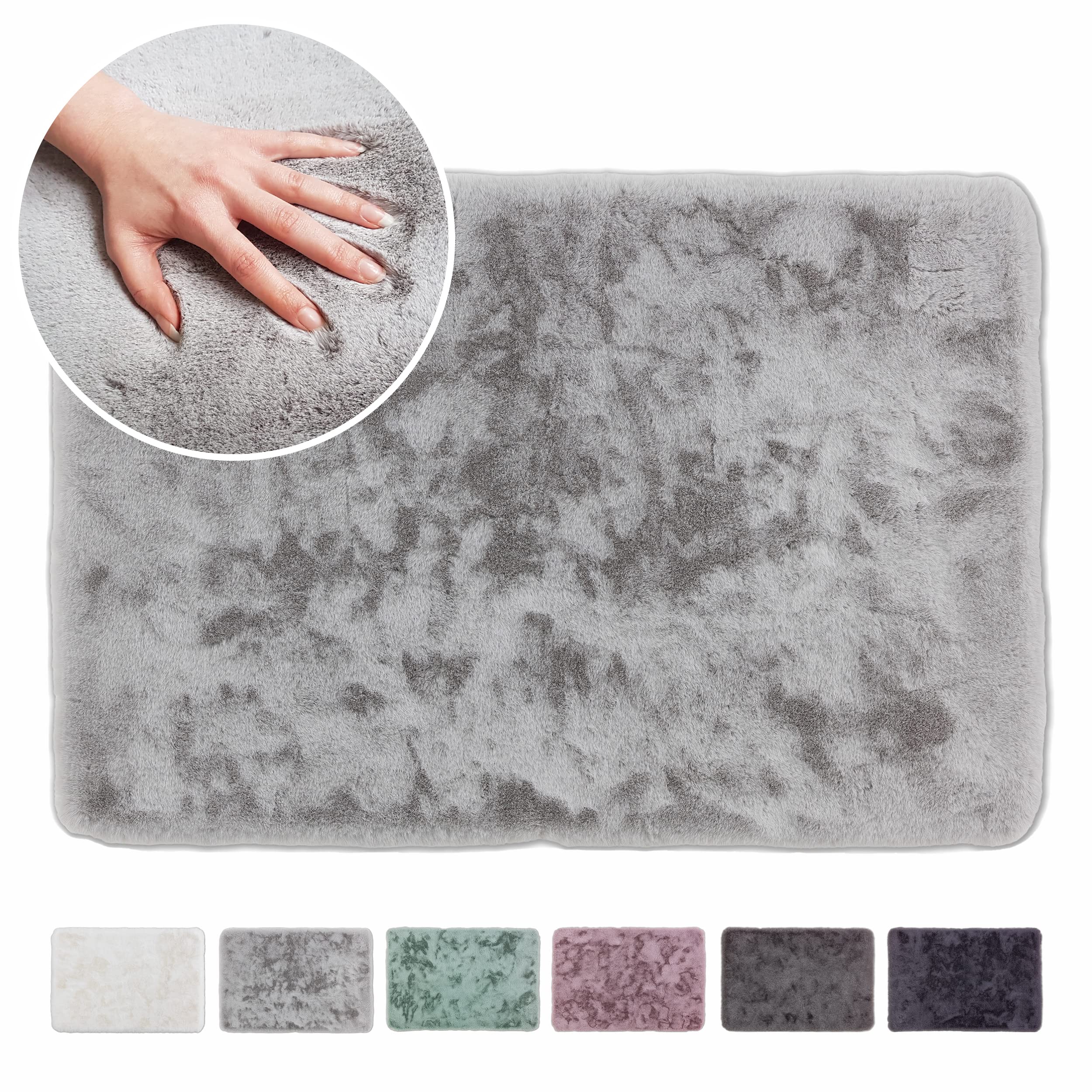 Schöner Wohnen Kollektion Badezimmerteppich 60 x 90 cm Silber – Sehr Flauschige Badematte – Badewannenmatte waschbar – Duschmatte rutschfest – Badezimmer Deko – Badematte weich