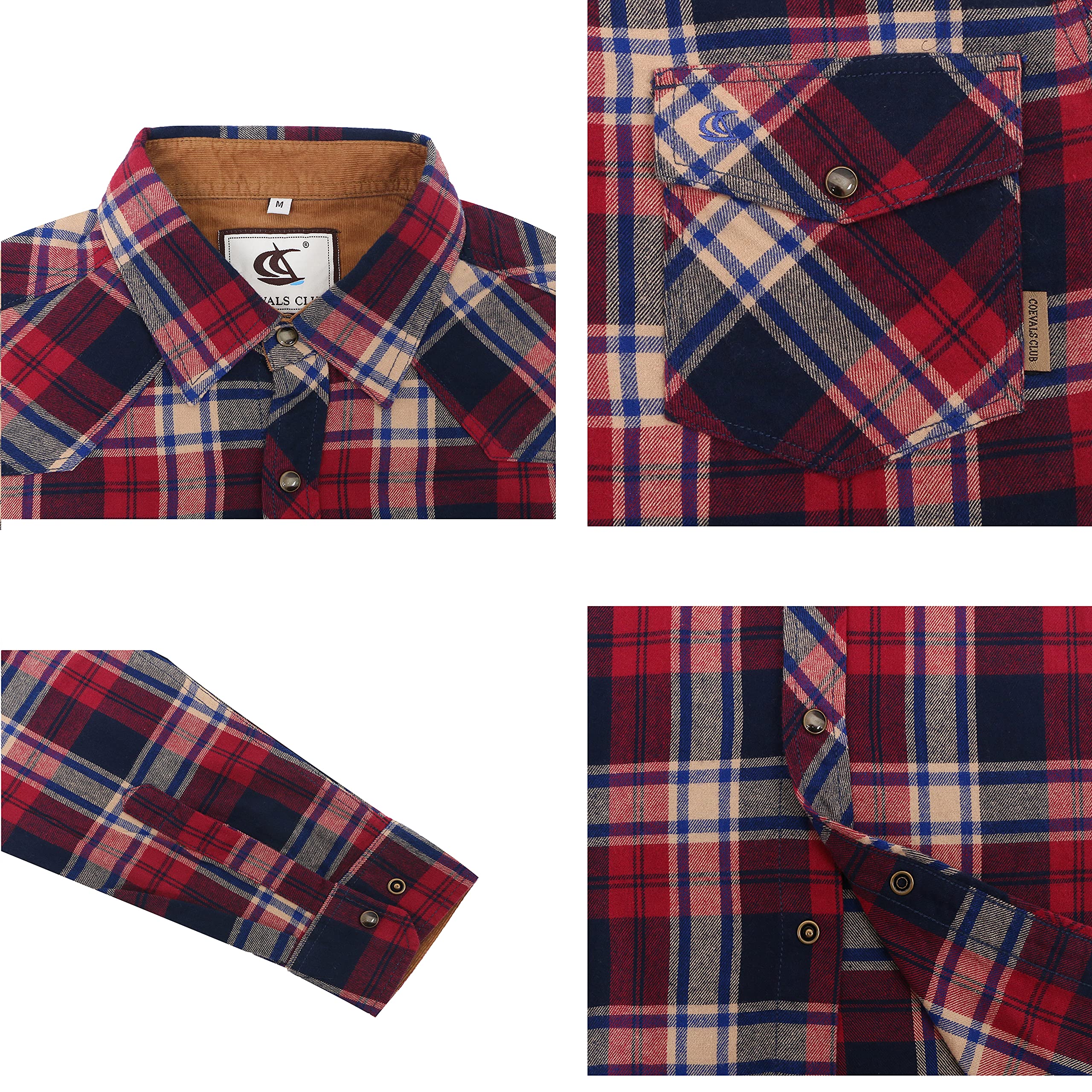 COEVALS CLUB Chemise de travail décontractée en flanelle pour homme, Kaki/bleu/pourpre #7, Taille L