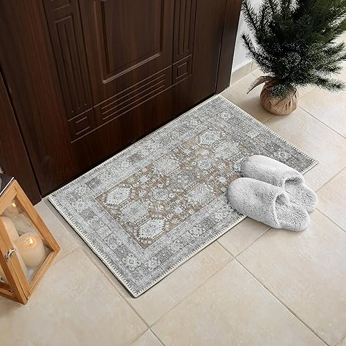 RugOver Alfombra lavable a máquina apta para mascotas y resistente para interiores cocina baño sala de estar marfilnogal 2 pies x 3 pies