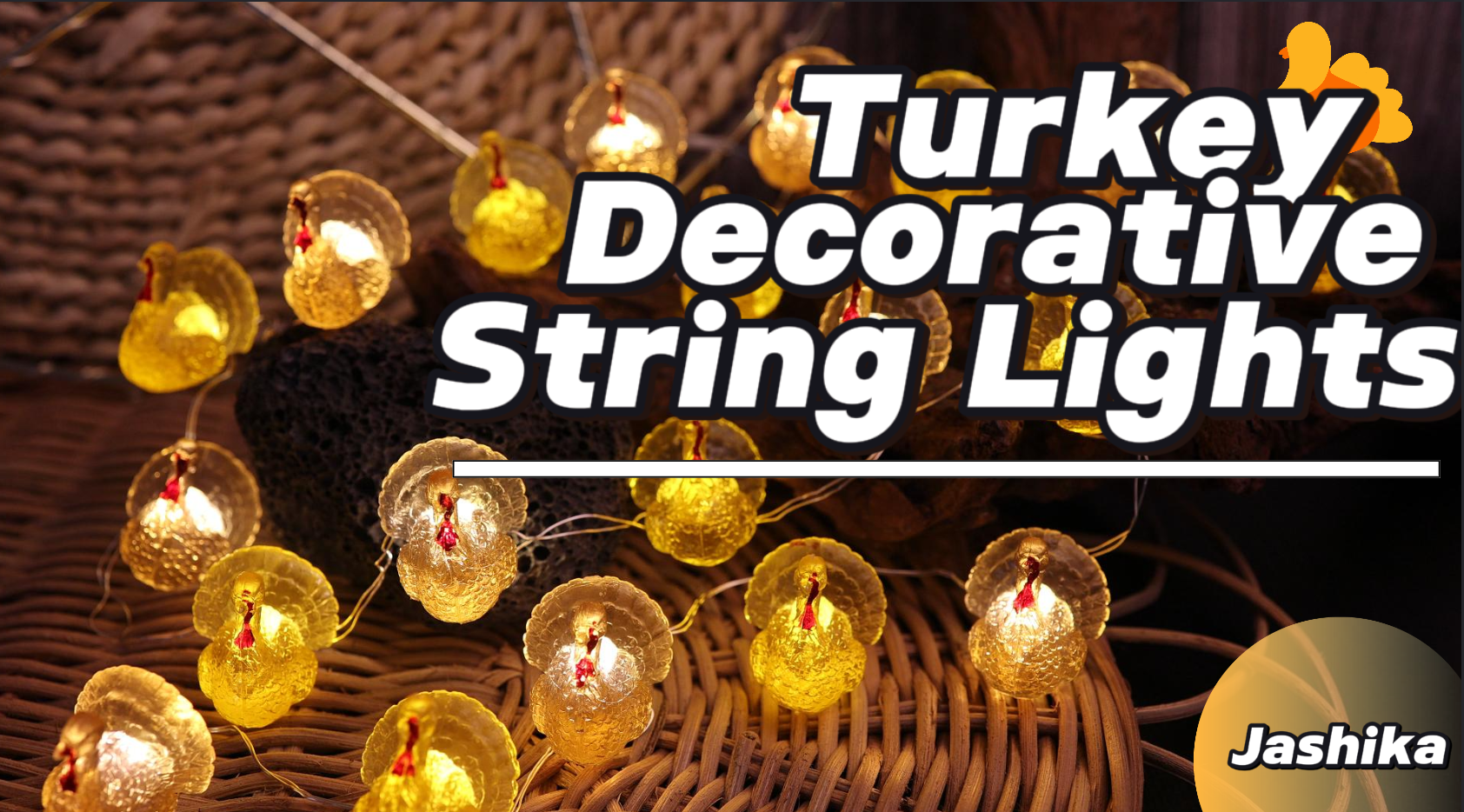 JASHIKA Fall Harvest 3D Turkey String Lights, Cute Decorative