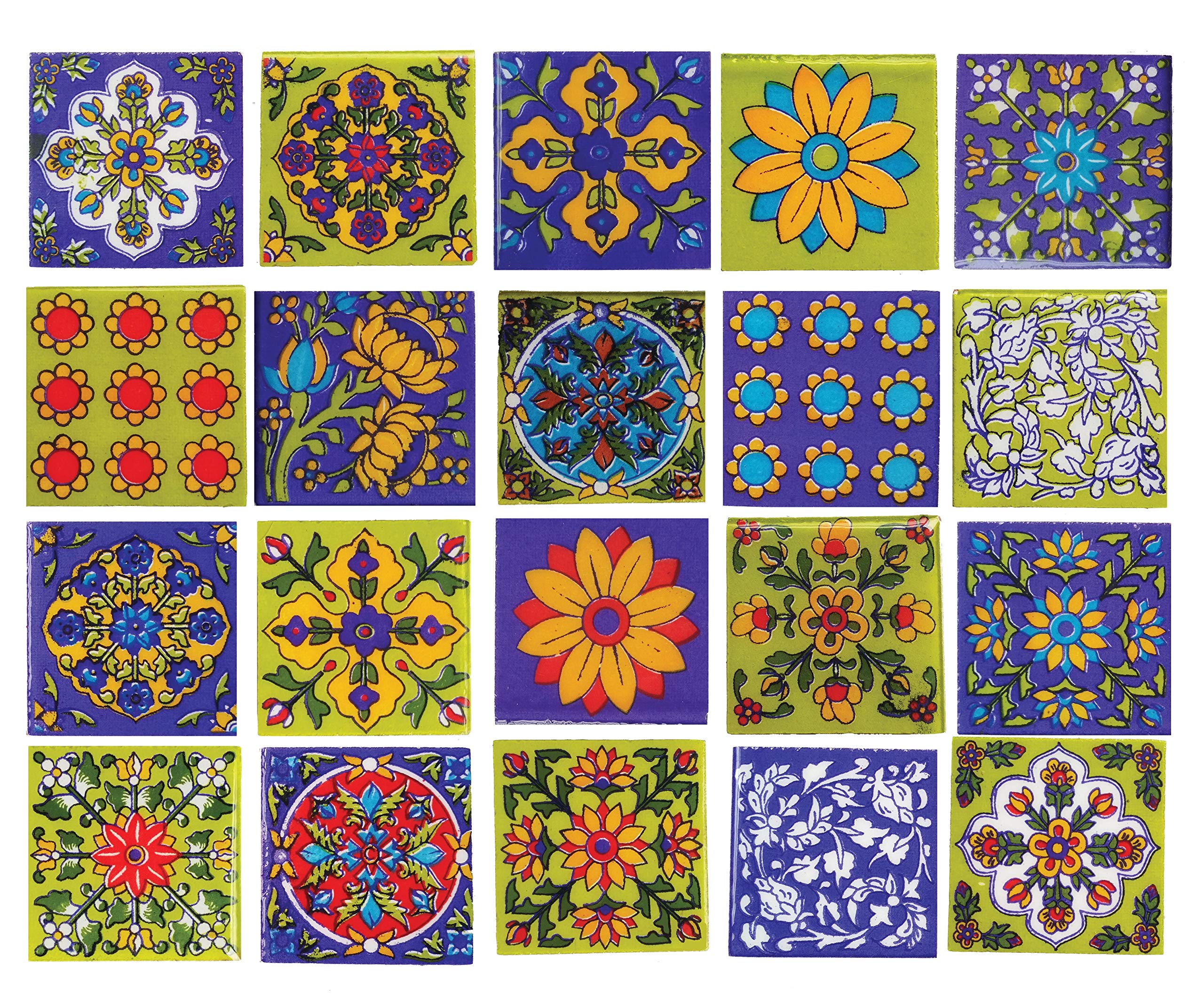 Shiv Kripa Blue Pottery Art Ceramic Wall Interior Exterior Crafted Tabletop Flooring Wall Floral 2 x 2 inch Tiles Pack of 20 Tiles (Green, & Multi)