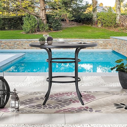 Miniatura 7 de LOKATSE HOME Mesa de bar para exteriores de 45.3 pulgadas con mesa similar a la madera para jardín, patio trasero, porche, cubierta, color negro