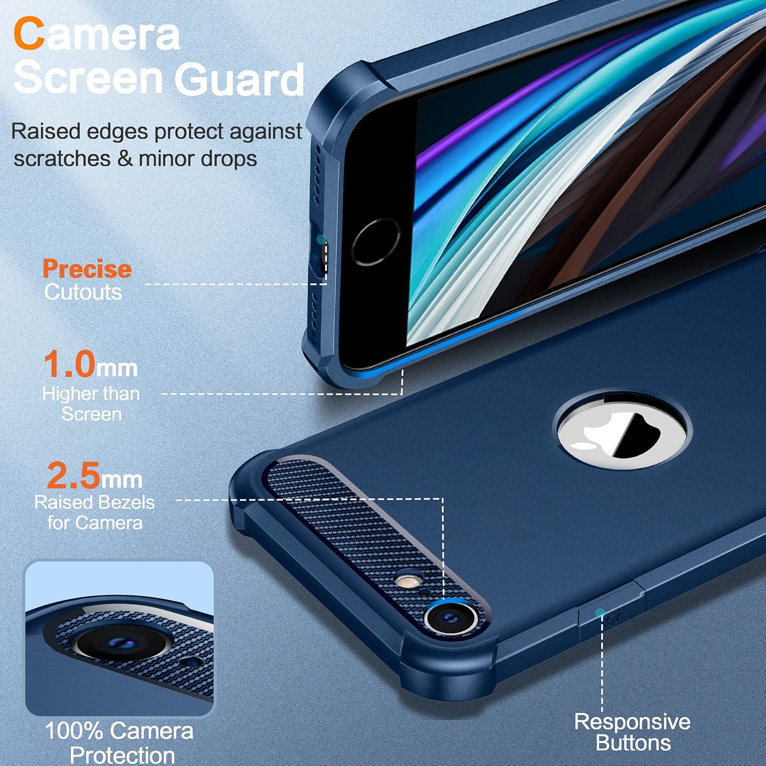 iPhone SE 2022 Case, iPhone SE 2020 Wallet Case with Card Holder & Screen Protector [x2] for iPhone SE 3 / SE 2 Phone Case, Tough Rugged Shockproof Protective Silicone iPhone SE 3 rd, Blue, 4.7''
