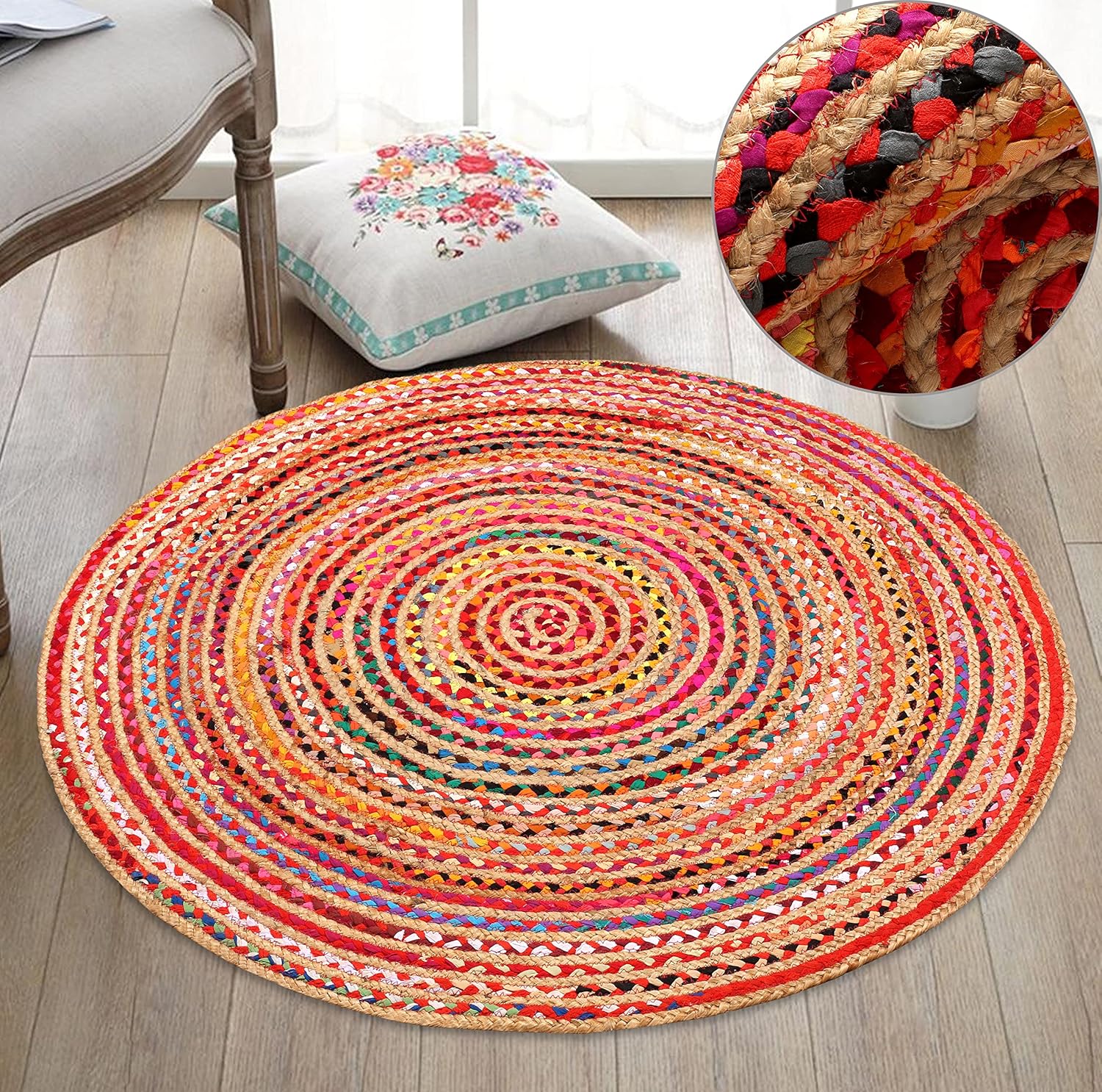 Jute Rug,Round Jute Rug,Rug 4 ft Round,Area Rug, Braided