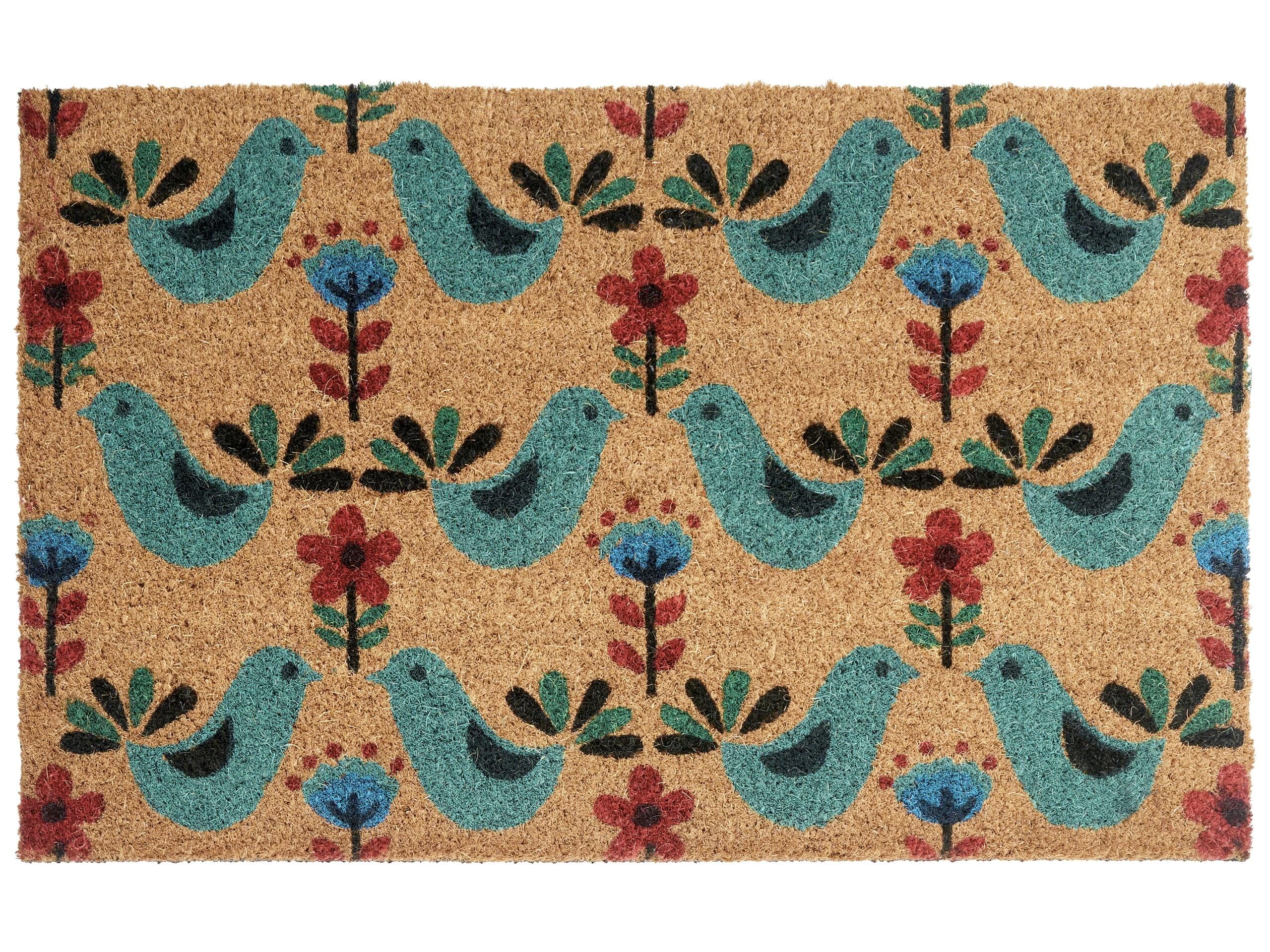 Beliani Paillasson d'Entrée en Fibre de Coco 50 x 80 cm Dessous PVC Antidérapant Motif Oiseau Multicolore Tanana