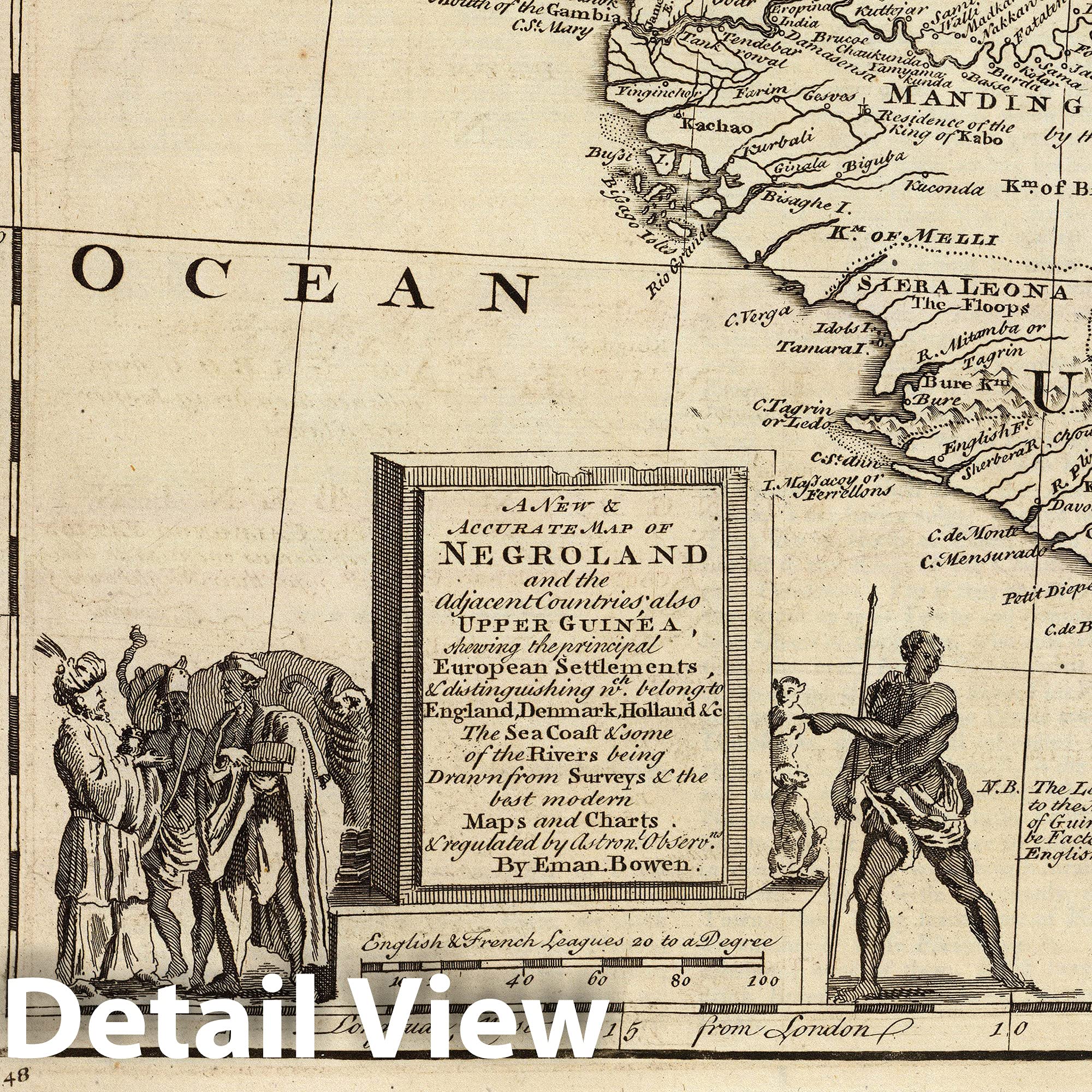 Historic Pictoric Mapa: Negroland, países adyacentes, 1747, arte vintage de la pared : 61 x 50 cm