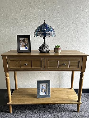 Miniatura 6 de Tiffany Lámpara de mesa con diseño de libélula azul, bombilla LED con vitral, incluye base de libélula para sala de estar, dormitorio, mesita de