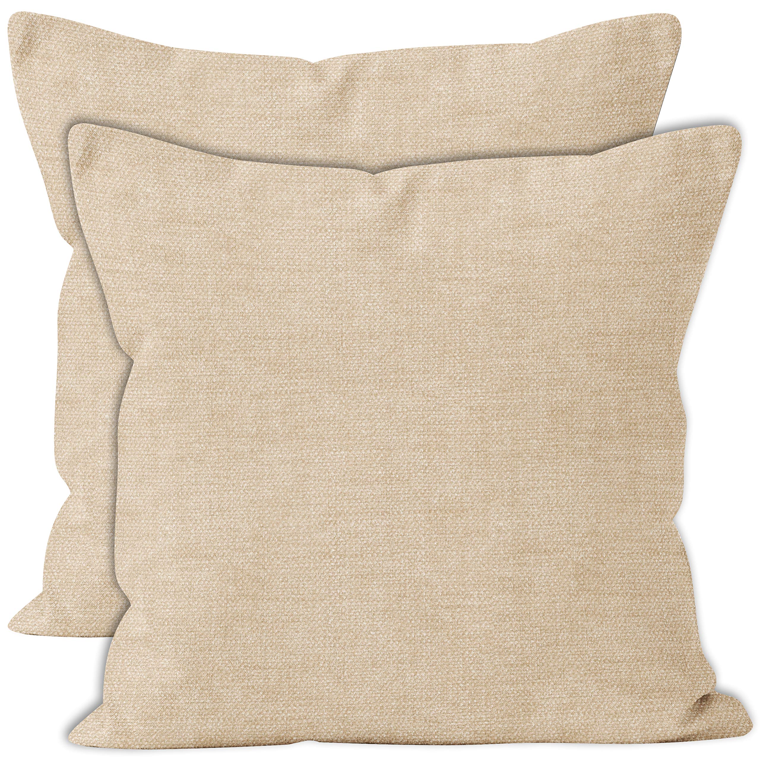 Encasa Thick Chenille Throw Pillow Covers Set of 2 | Natural - (18x18) (45x45 cm) | Decorative Accent Square Throw Pillow Cases for Couch, Home Decor, Sofa