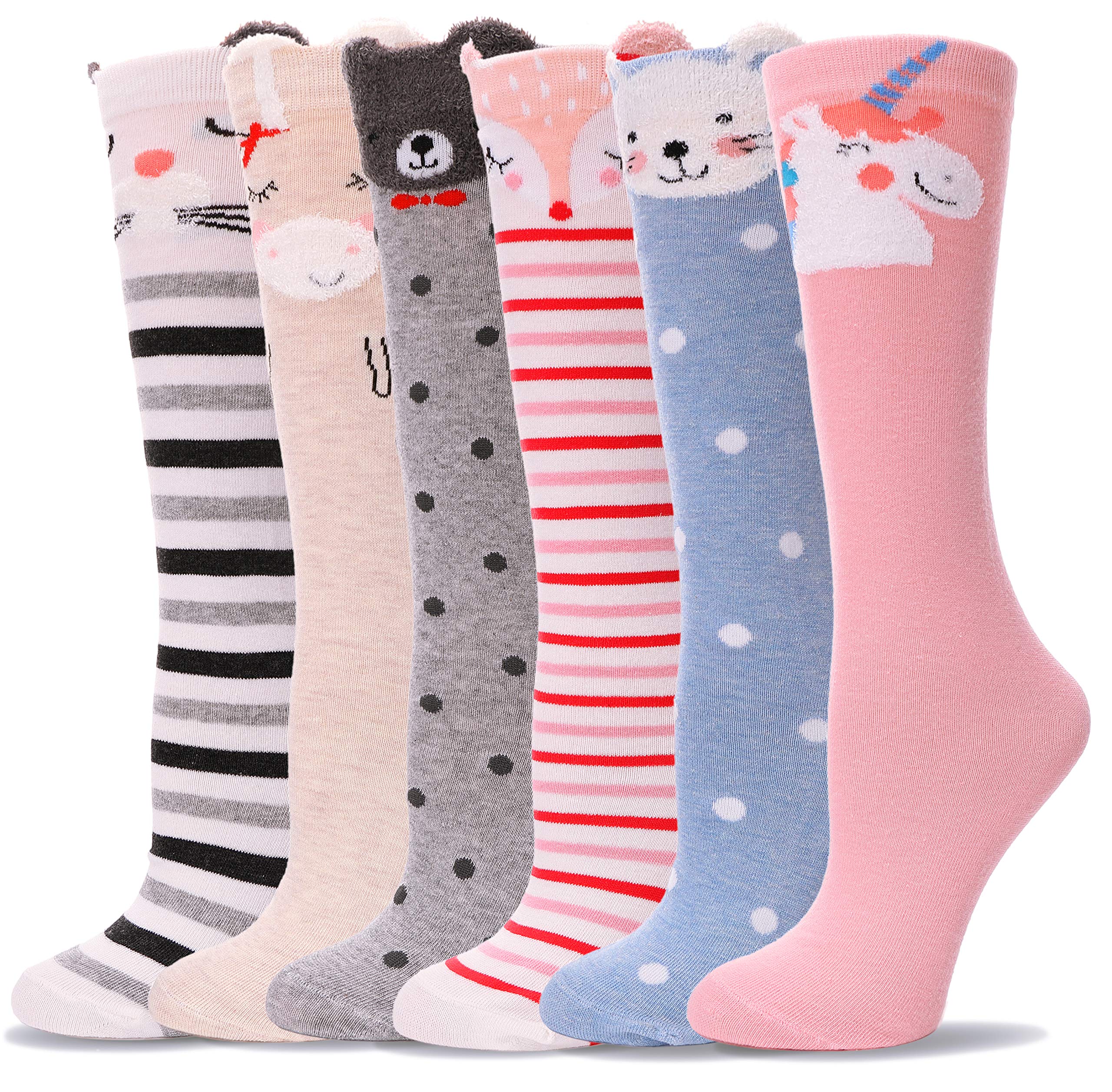 MOGGEI 6 Pairs Kids Girls Knee High Socks Gift Long Crazy Silly Tall Funny Boot Cute Animal Child Fun Socks