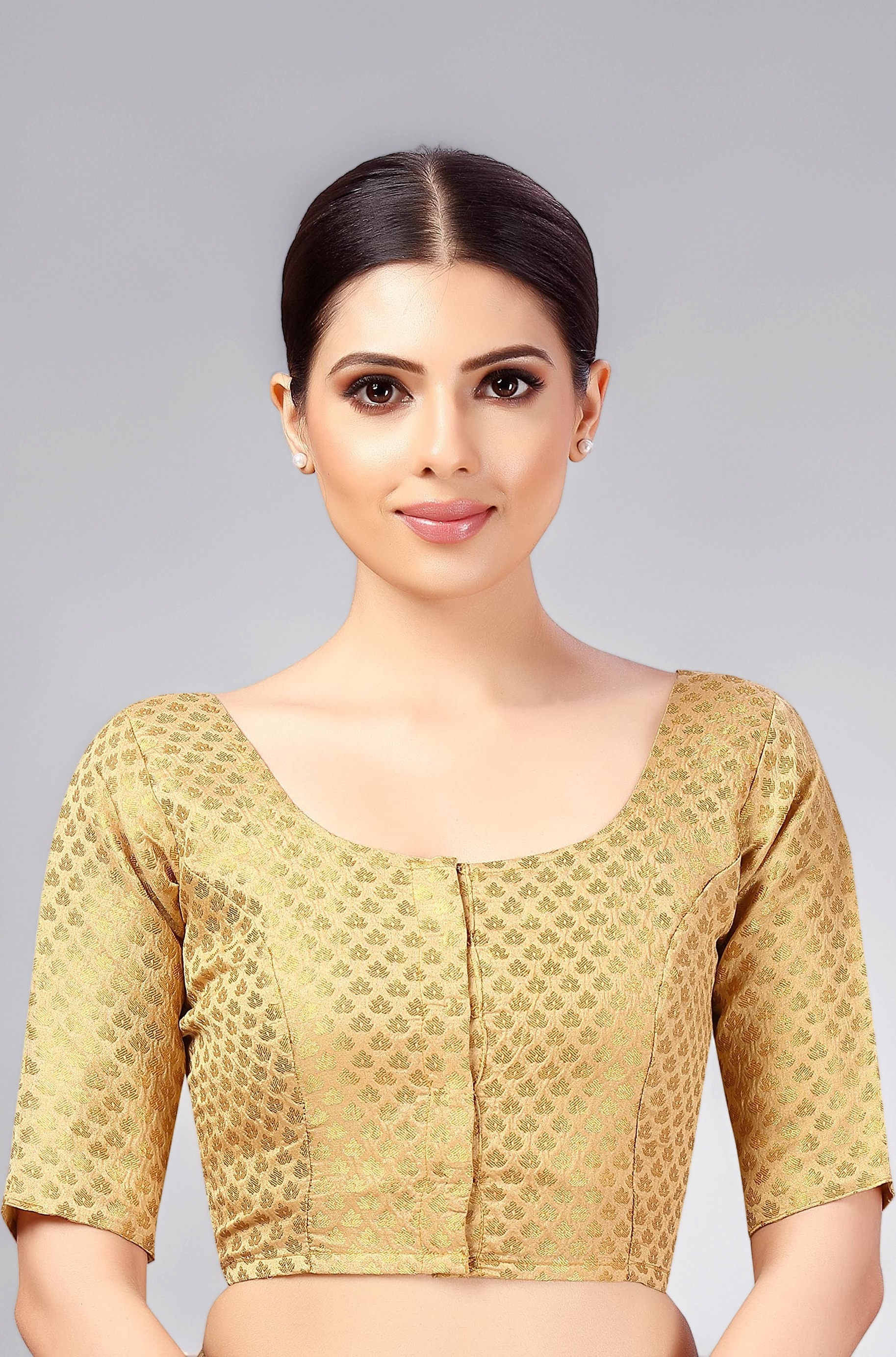 Women's Brocade Elbow Length Sleeves Saree Blouse