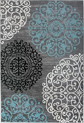 Miniatura 2 de Tapete de área moderno y contemporáneo con diseño floral para interiores, Sintético, Gris