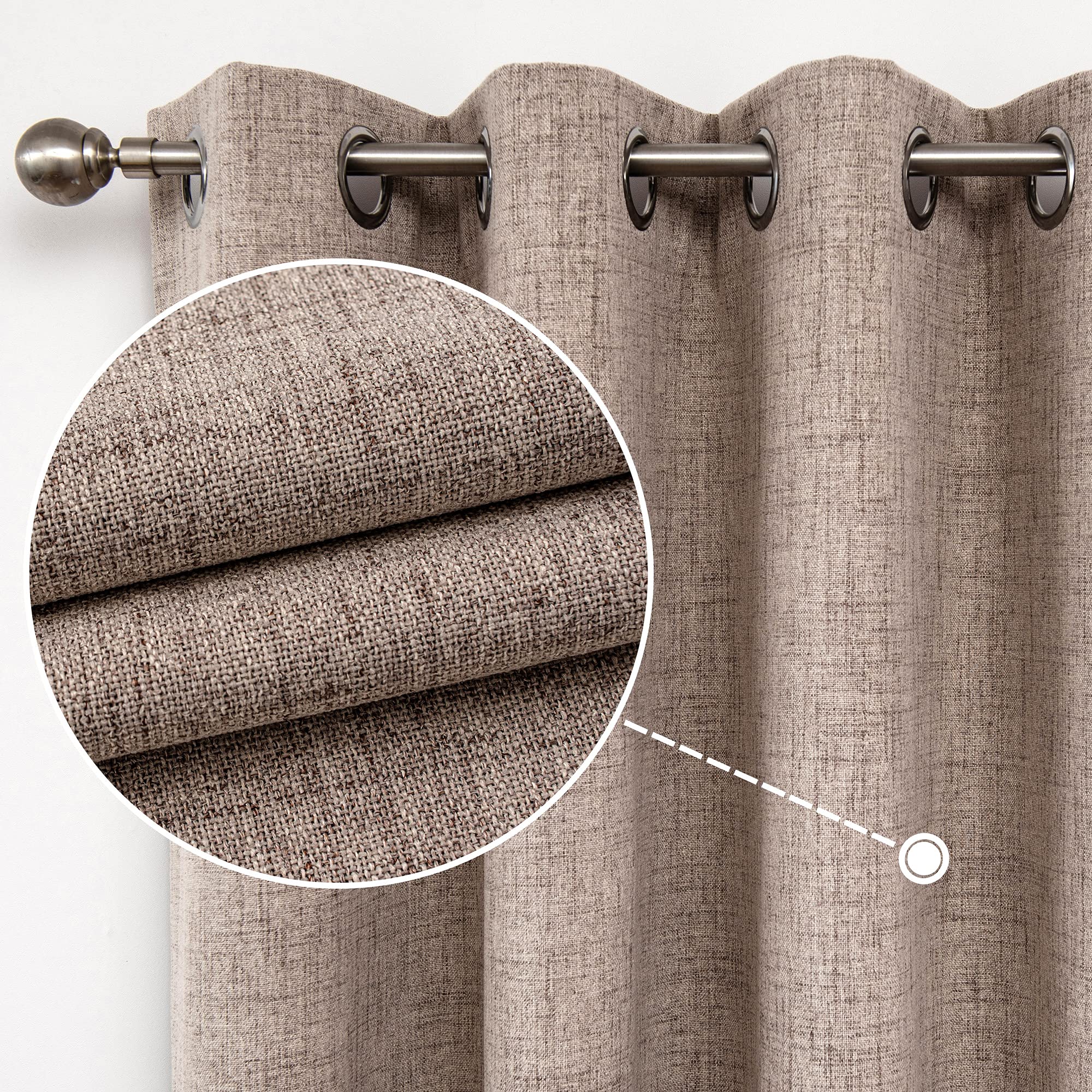 CUCRAF 100% Blackout Curtains Linen Thermal Curtains 63 Inch Drop 2 Panels Soft Texture Energy Saving Sun Blocking Eyelet Curtains for Bedroom Living Room 52 X 63 Inch