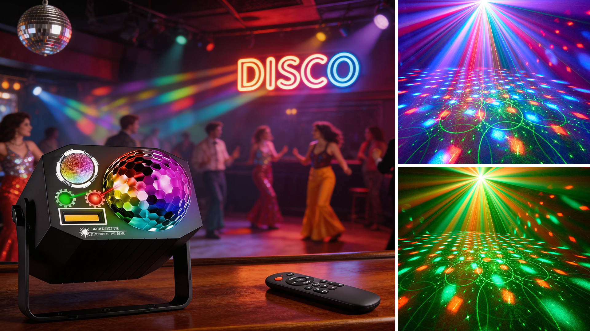Dj Party Disco Ball Lights with Pattern and Sound Activated,10 ft USB Cable, Laucnpty LED Stage Strobe Light that Sync with Music, Christmas Rave/Home Karaoke/Dance/Club Bar Lights for Parties