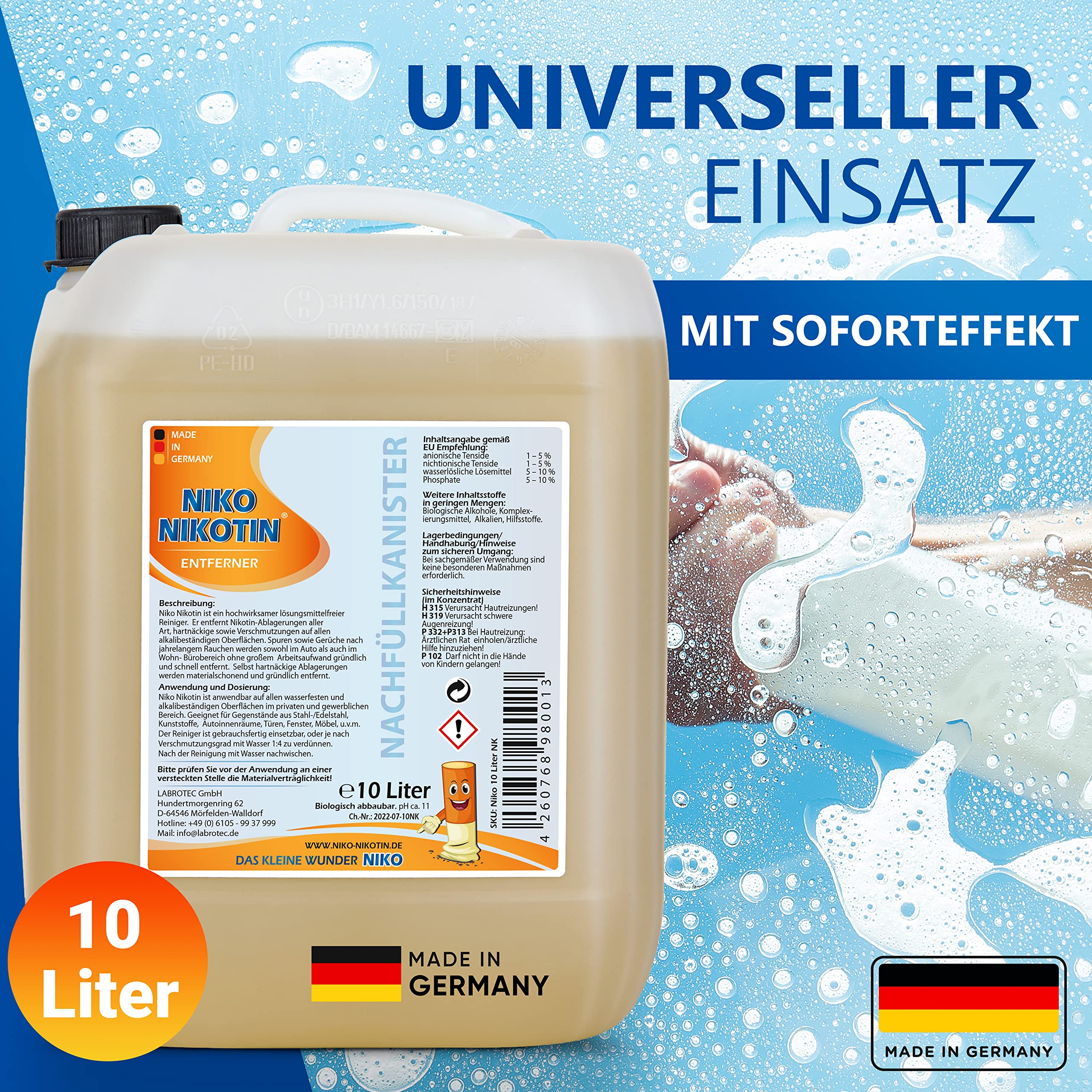 10L Kanister Profi Nikotinentferner I Kraftvoller Nikotin Entferner Reiniger I auch als effektiver Kunststoffreiniger gegen hartnäckige Vergilbung & Flecken