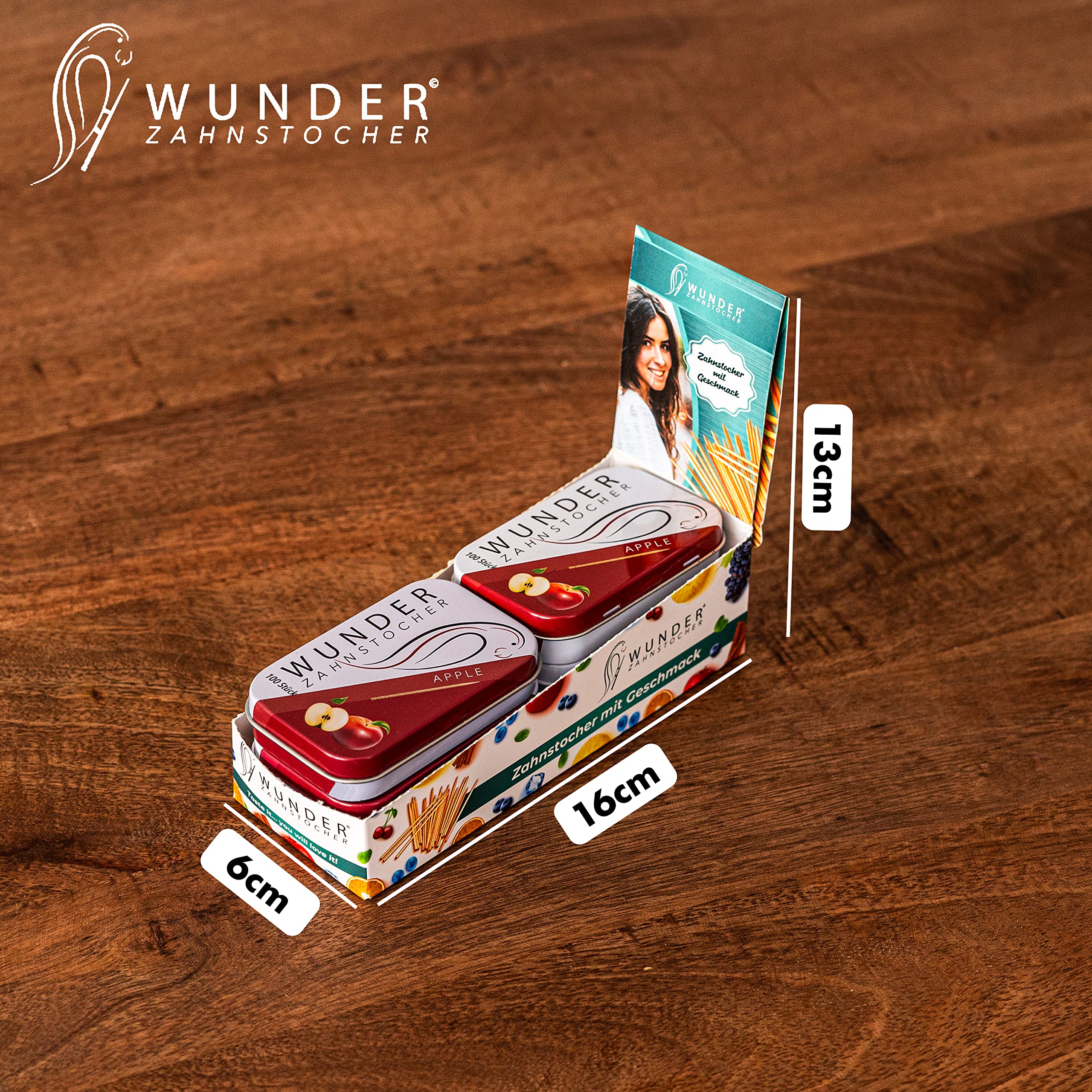 Wunder Palillo Display (pack de 6) - Palillos con sabor - Aliento fresco - Higiene bucal - Palillos sabrosos (manzana)