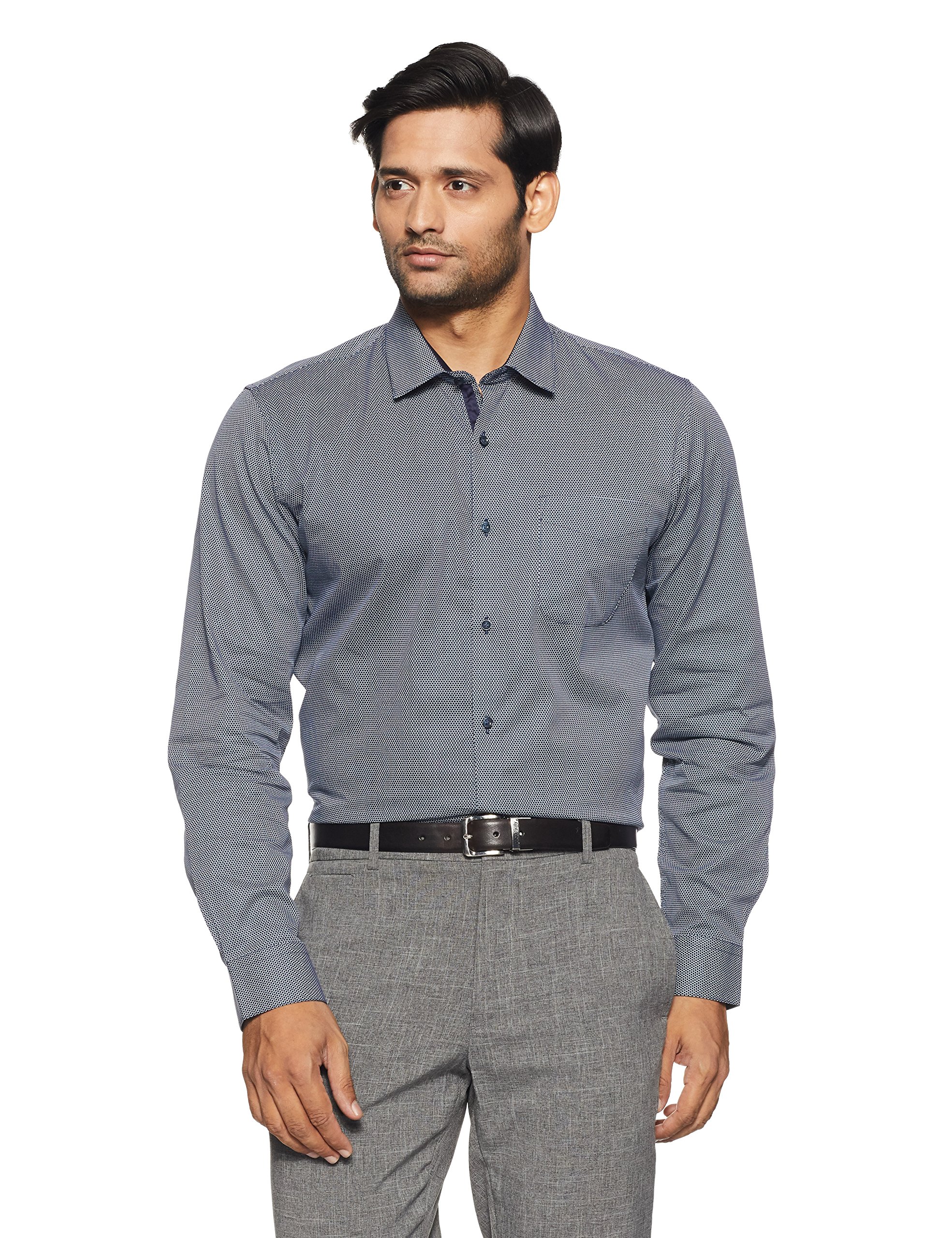 Peter EnglandMen's Printed Slim Fit Formal Shirt (PSF31800365242_42_Dark Blue with White)