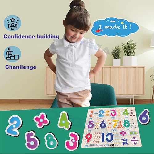 Image of Combo Wooden Number & Math Sign Peg Puzzle for Kids | Montessori Educational Puzzle Board with Numbers 0-9 and Arithmetic Symbols | Early Math Learning Toy for Toddlers (Age 2+)