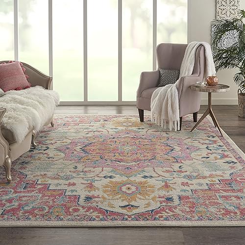 Nourison Passion Bohemian Ivory/Pink 8' x 10' Area Rug, Easy Cleaning, Non Shedding, Bed Room, Living Room, Dining Room, Kitchen (8x10)