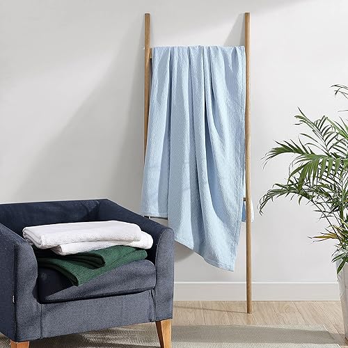 Miniatura 7 de Nautica Manta de algodón suave con textura de cama, decoración del hogar para todas las estaciones, King, azul ondulado