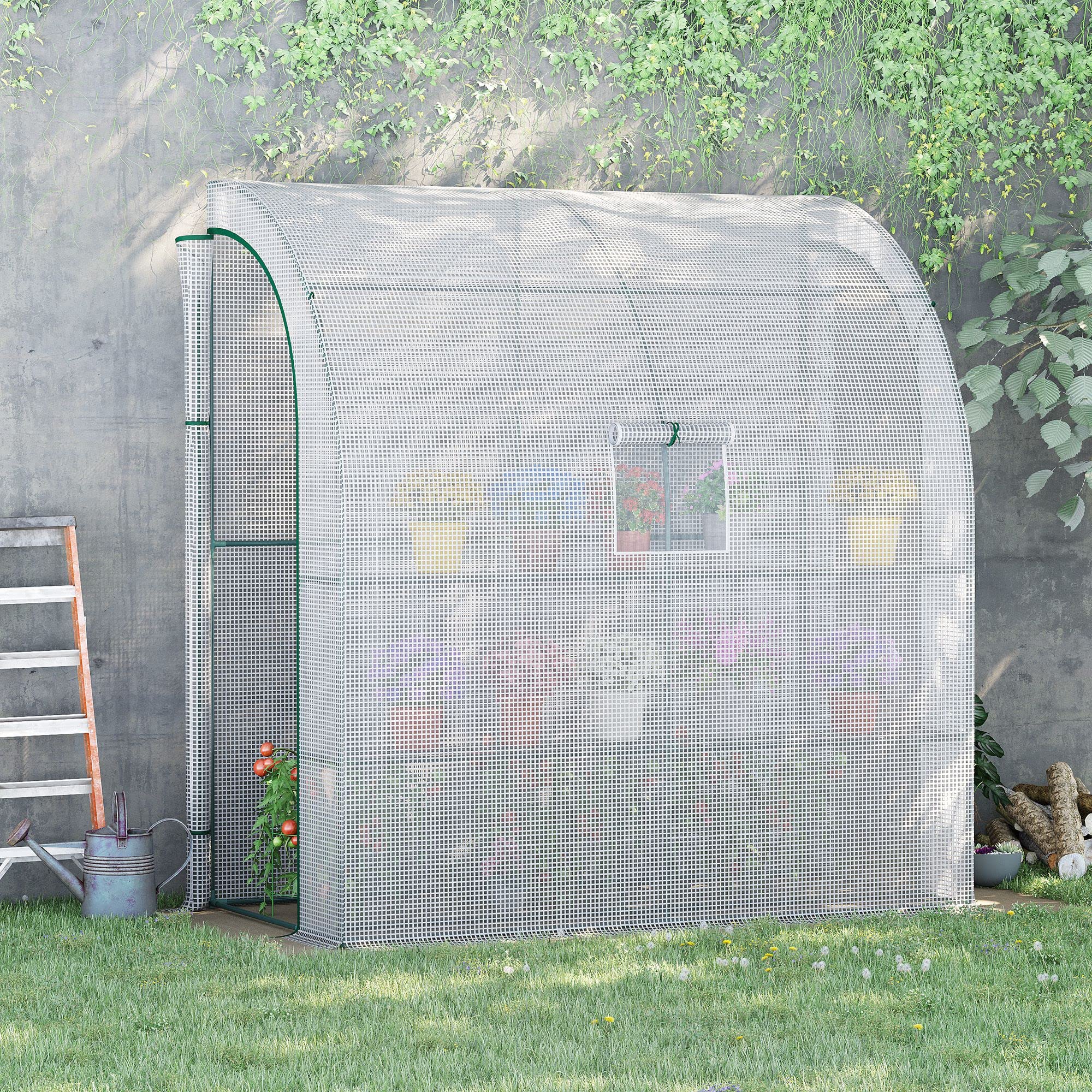 Outsunny Serre de Jardin PE avec Étagères 3 Niveaux 200x100x215 cm Blanc