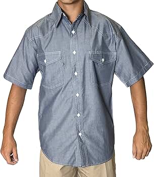 Amazon.com: Blue Chambray Mens Short Sleeve Shirt, Western