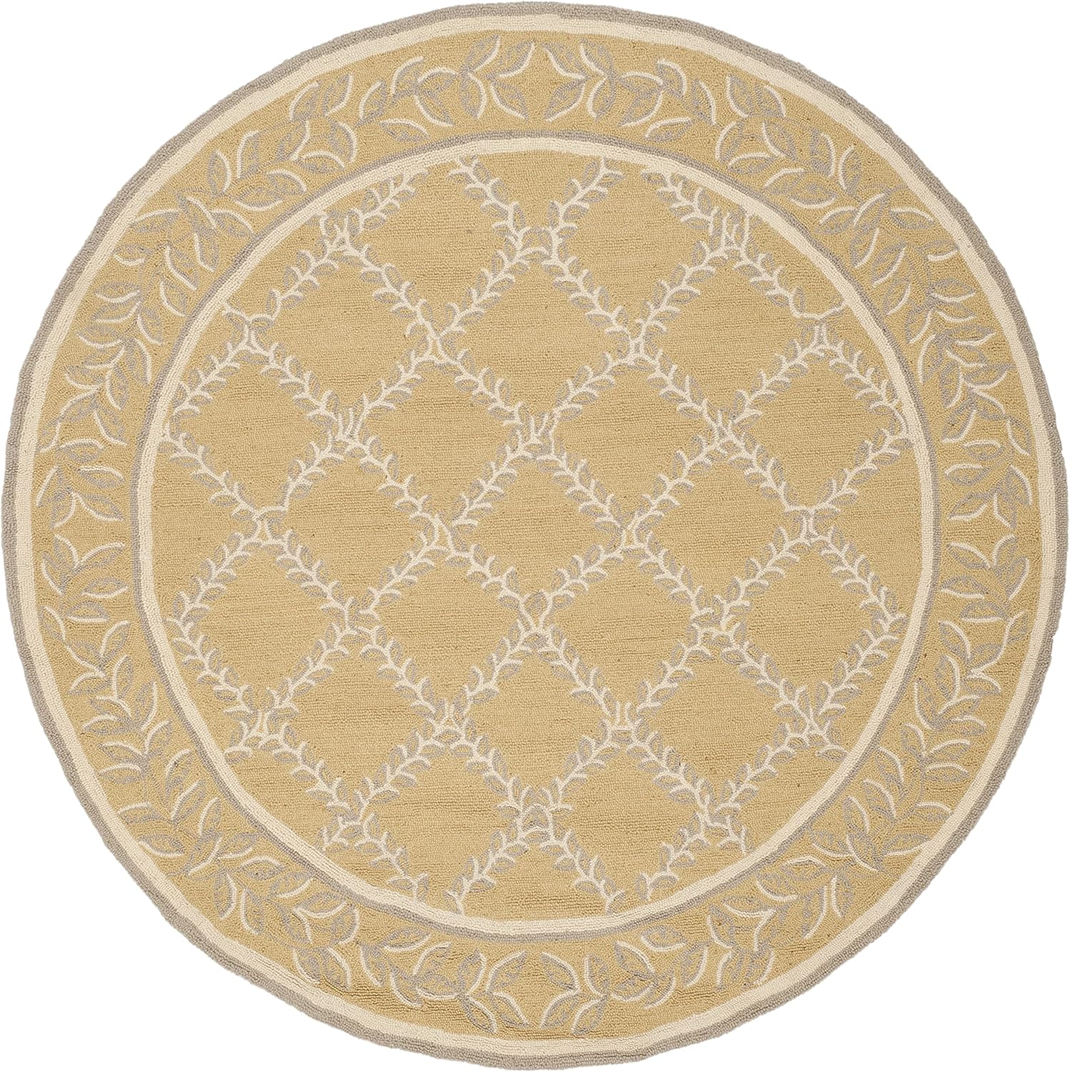 SAFAVIEH Chelsea Collection Area Rug - 5'6" Round, Yellow & Grey, Hand-Hooked French Country Wool, Ideal for High Traffic Areas in Living Room, Bedroom (HK230Y)