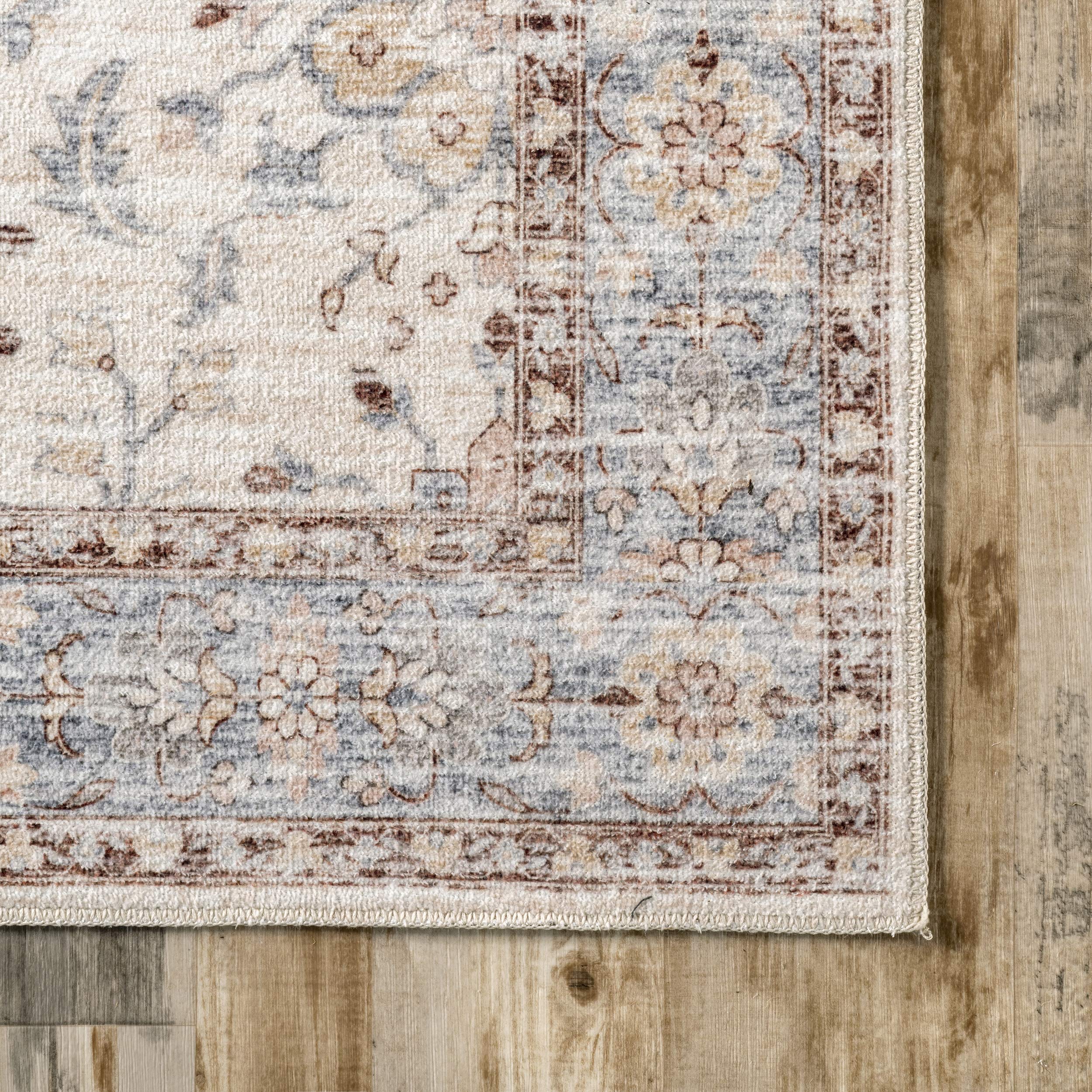 nuLOOM Gemma Machine Washable Transitional Floral Ultra Thin Area Rug