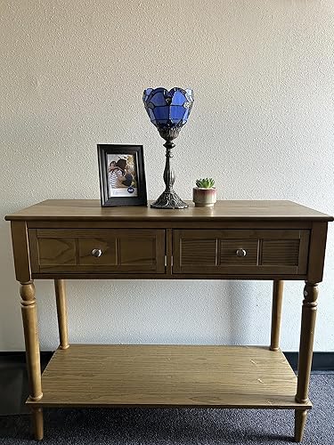 Miniatura 6 de Tiffany - Mini lámpara de mesa con antorcha azul, estilo barroco, lavanda, vitral, incluida, bombilla LED para sala de estar, comedor, dormitorio,