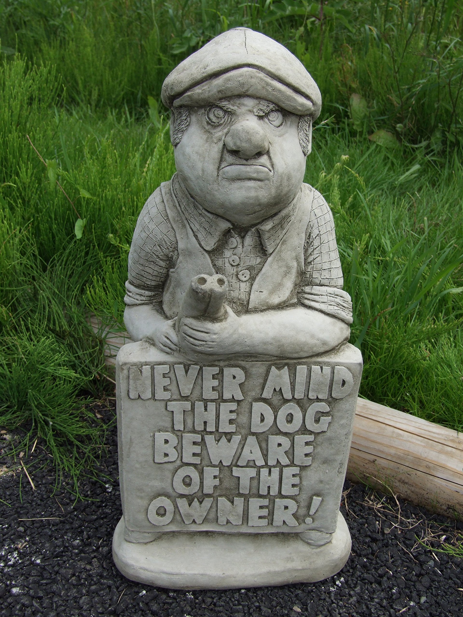 GUN MAN NEVER MIND THE DOG BEWARE OF THE OWNER! DETAILED CAST STONE